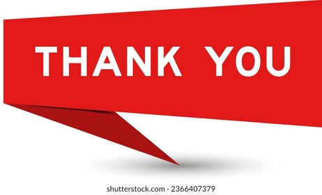 Red color speech banner with word thank you on white background