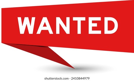 Red color speech banner with word wanted on white background