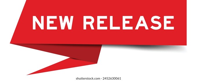 Red color speech banner with word new release on white background