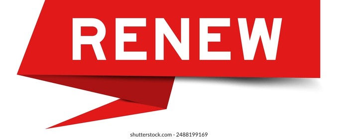 Red color speech banner with word renew on white background
