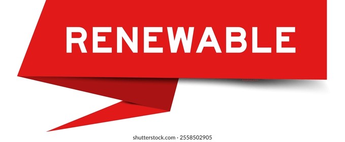 Red color speech banner with word renewable on white background