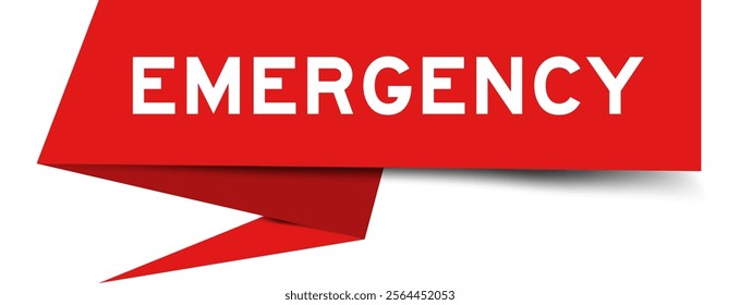 Red color speech banner with word emergency on white background