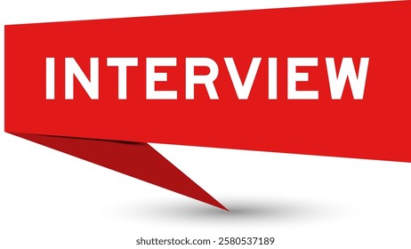 Red color speech banner with word interview on white background