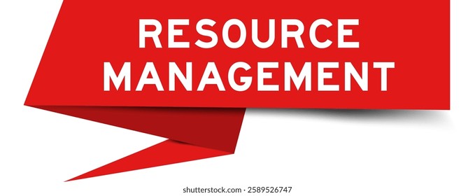 Red color speech banner with word resource management on white background