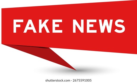 Red color speech banner with word fake news on white background