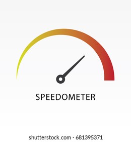 Red color speedometer icon vector illustration on light gray background. Indicator icon.