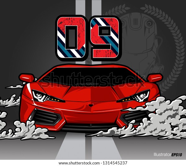 Red color sport car vector illustration on
gray background