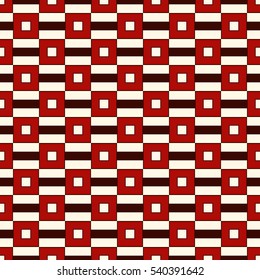 Red color square chain abstract background. Repeated blocks and horizontal stripes wallpaper. Seamless pattern with simple geometric ornament. Vector illustration