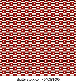 Red color square chain abstract background. Repeated blocks and horizontal stripes wallpaper. Seamless pattern with simple geometric ornament. Vector illustration