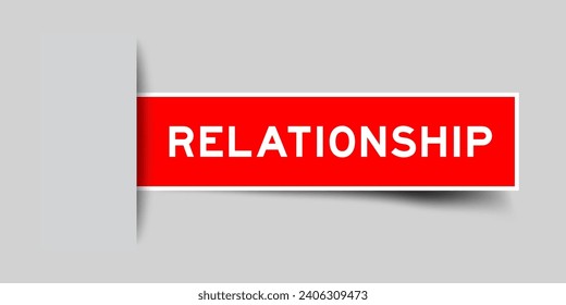 Red color square label sticker with word relationship that inserted in gray background