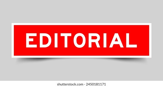 Etiqueta de etiqueta cuadrada de color rojo con editorial de palabra que se inserta en fondo gris