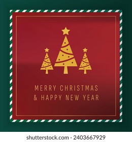 Color rojo, cuadrado, banner vectorial mínimo y elegante de Navidad. Se puede usar en medios sociales, tarjetas de felicitación, banner, volante, afiches, etc. para obtener descuentos de temporada.