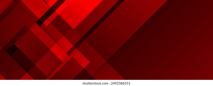 Red color square pattern on banner with shadow. Abstract white and grey color geometric background with copy space.