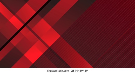 Red color square pattern on banner with shadow. Abstract white and grey color geometric background