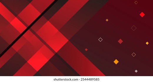 Padrão quadrado de cor vermelha na faixa com sombra. Fundo geométrico abstrato de cor branca e cinza