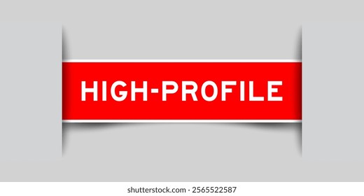 Red color square shape sticker label with word high profile inserted in gray background