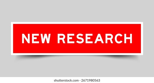 Red color square shape sticker label with word new research on gray background