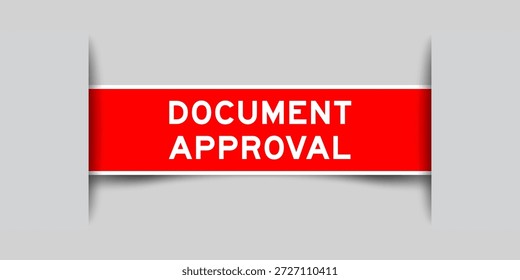 Rótulo adesivo de forma quadrada de cor vermelha com aprovação de documento do Word inserido no plano de fundo cinza