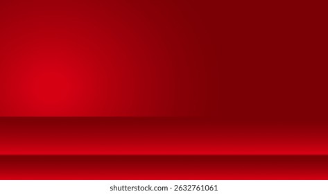 Red color studio table room background.