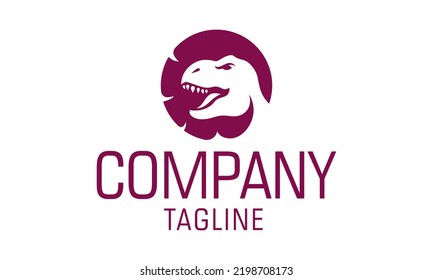 Red Color T Rex Dinosaurus Head Circle Logo Design
