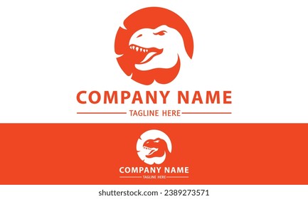 Red Color T Rex Dinosaurus Head Circle Logo Design