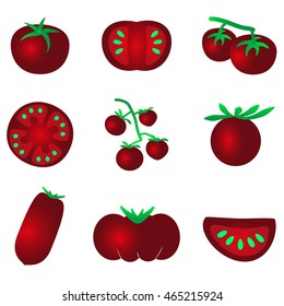 red color tomatoes simple icons set eps10