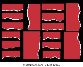 Red color torn paper sheet vector background set
