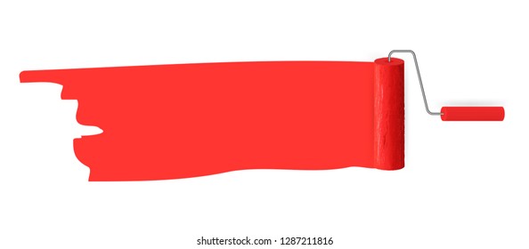 Red color trail of the roller brush on white background for headers, banners and advertising. Vector illustration
