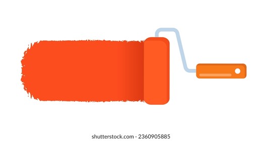 Red color trail of the roller brush on white background. Vector illustration for headers, banners and advertising