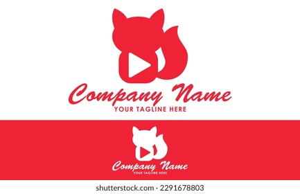 Red Color Triangle Media App Animal Cat Logo Design