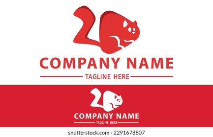 Red Color Triangle Media App Animal Cat Logo Design