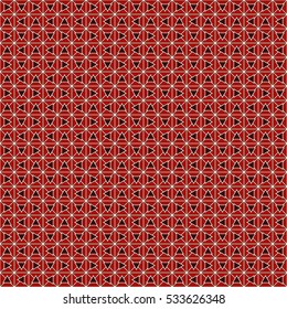Red color triangles and blocks chain abstract background. Mosaic wallpaper. Seamless pattern with symmetric geometric ornament. Digital paper, textile print, page fill. Vector illustration