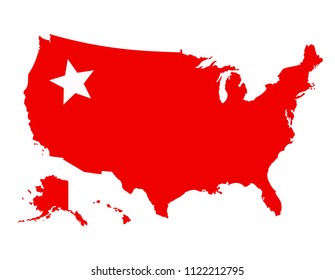 red color usa or united state of america country map with star texture vector illustration topography for education