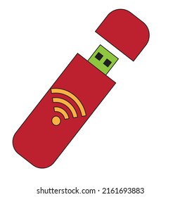 A red color USB with internet connection - technology illustration -icon - portable connectivity vector 