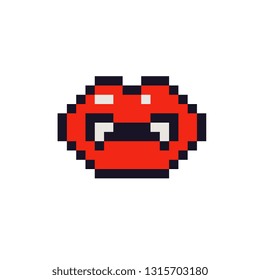 Color rojo vampiro labios estilo de píxel icono de diseño de elementos de arte, web, pegatina. Ilustración vectorial abstracta aislada. Sprite de videojuegos. 