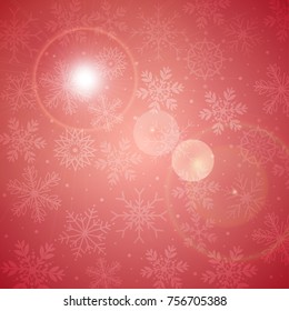 Red color vector and illustration Christmas background with snowflakes and flare light pattern for Christmas and New year copy space and background 