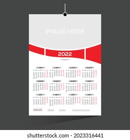 red colored 12 month 2022 calendar design for any kind of use