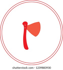 Red colored ax. Fire ax.