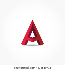 red colored big letter capital A in three dimention effect with shadow