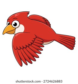 Red colored bird flying vector illustration isolated perfect for wildlife nature avian animal cartoon educational or decorative creative themed artwork