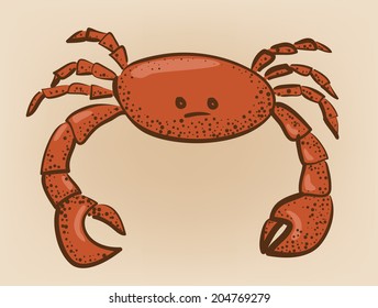 red colored crab with patch of reflected light abstract vector illustration