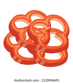 Red colored cutted capsicum like structure for adding in meals, red bell pepper 