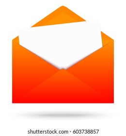 red colored envelope with empty white note