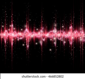 Red colored equalizer or waveform design, vector illustration of musical pulse