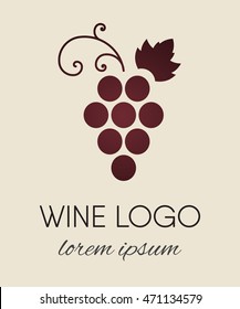 Red colored grapes logo. Wine or vine logotype icon. Brand design element for organic wine, wine list, menu, liquor store, selling alcohol, wine company. Vector illustration.