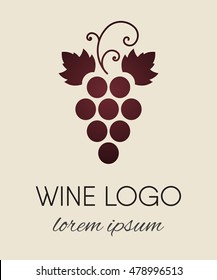 Red colored grapes logo. Wine or vine logotype icon. Brand design element for organic wine, wine list, menu, liquor store, selling alcohol, wine company. Vector illustration.