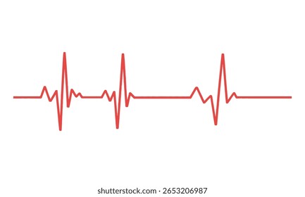 Red colored heartbeat line graphic on a transparent background. Pulse trace visual element related to health and emergency services.