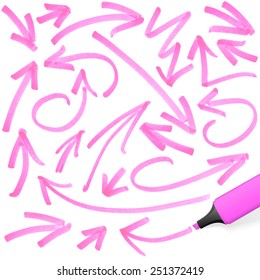 red colored highlighter with different hand drawn markings