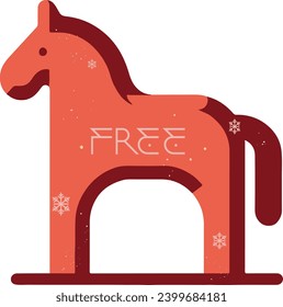 Red colored icon of the Horse, in Swedish folk art style, with elements from Dalarna region in Sweden, showcasing Swedish folk heritage. Part of a Chinese Zodiac set in Swedish folk art style.