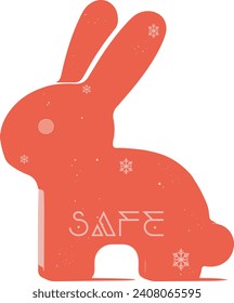 Red colored icon of the rabbit, in Swedish folk art style, with elements from Dalarna region in Sweden, showcasing Swedish folk heritage. Part of a Chinese Zodiac set in Swedish folk art style.